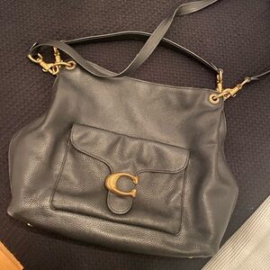 Coach Black Pebbled Leather Shoulder Bag with Brass 'C' Accent